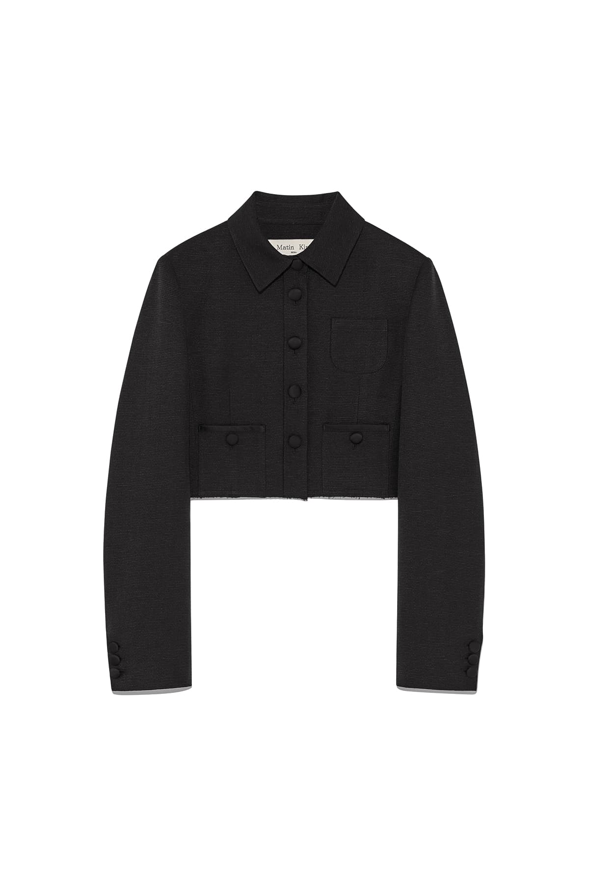STRIPE HERRINGBONE POCKET CROP JACKET IN BLACK