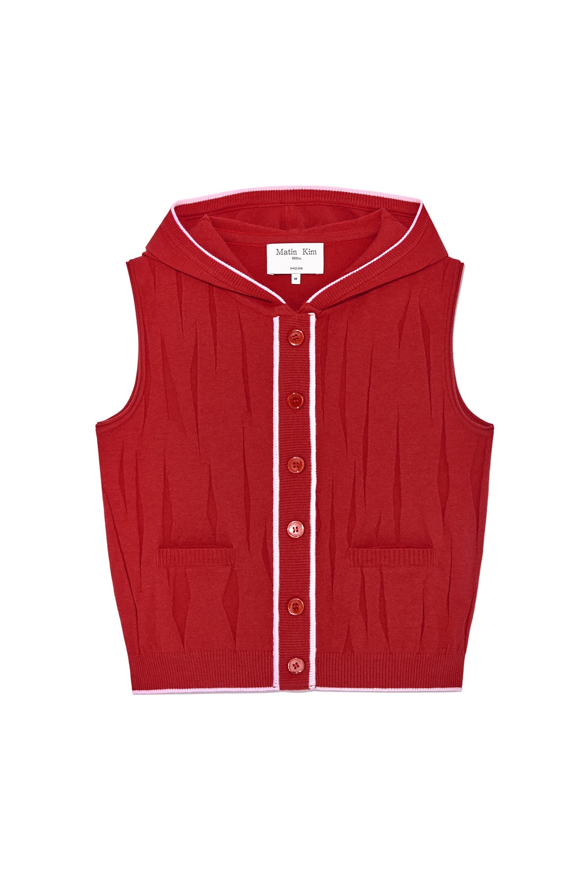 WRINKLE HOODY BUTTON KNIT VEST IN RED