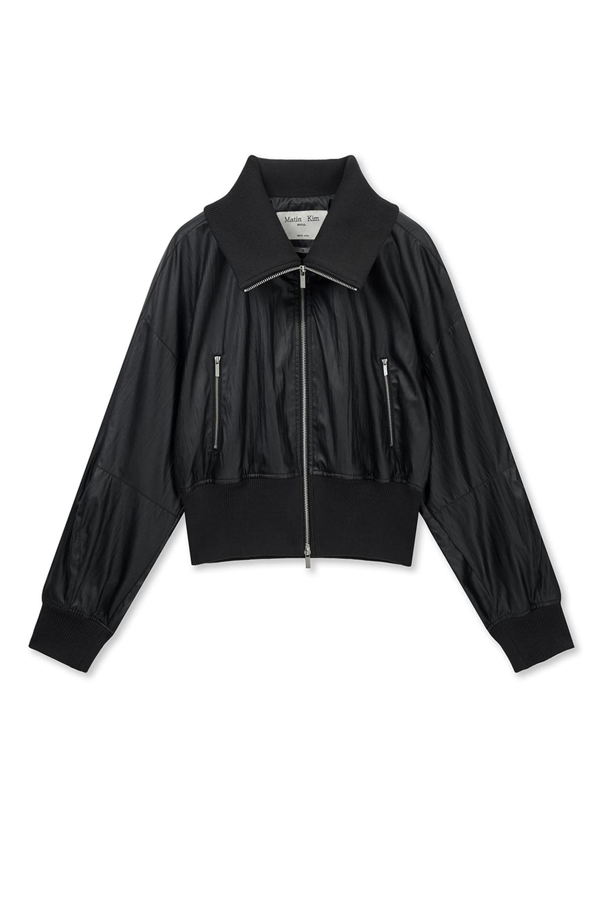 SHINE CRINKLE ZIP BLOUSON IN BLACK