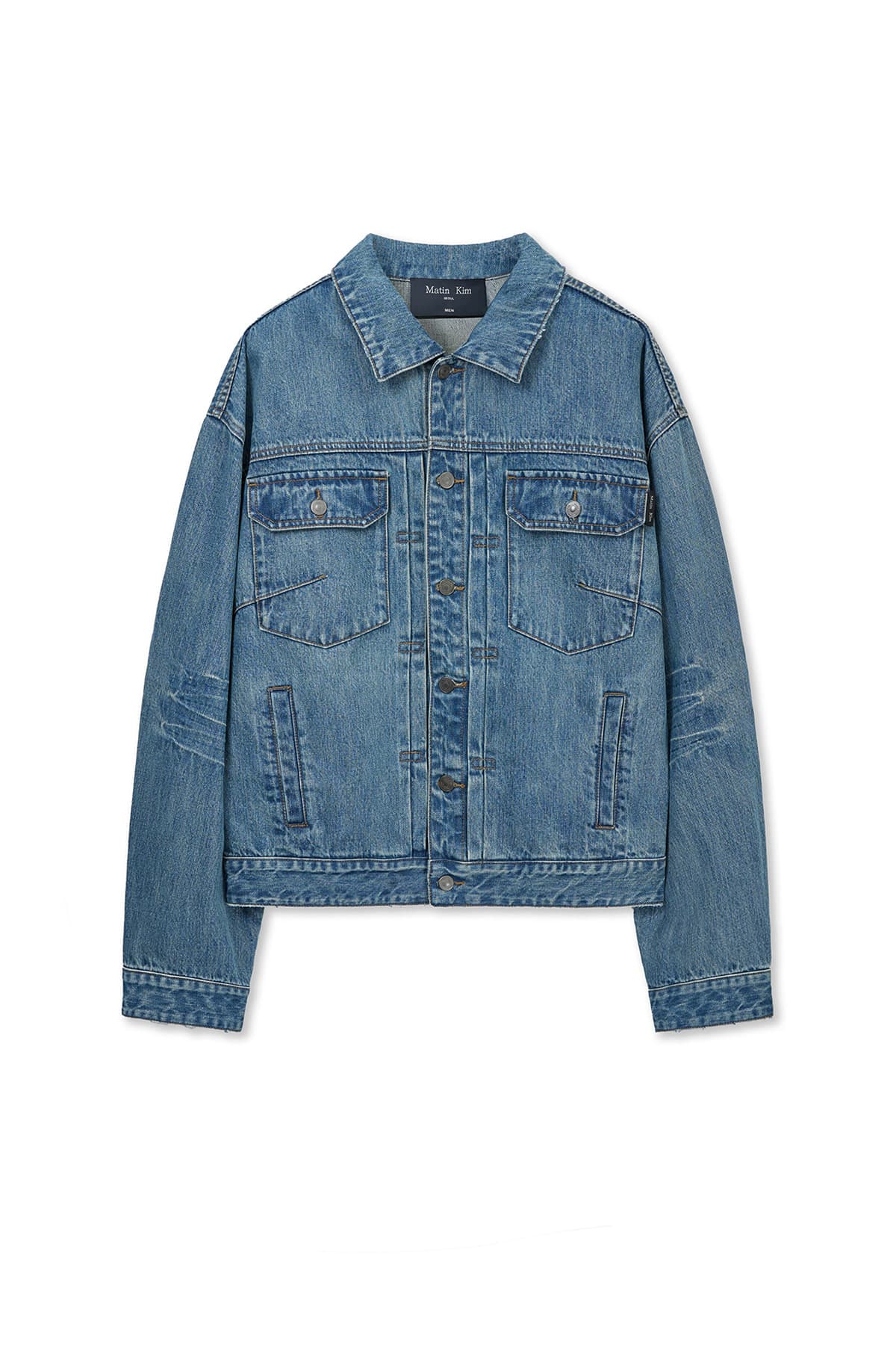 VINTAGE WASHED DENIM TRUCKER FOR MEN IN BLUE