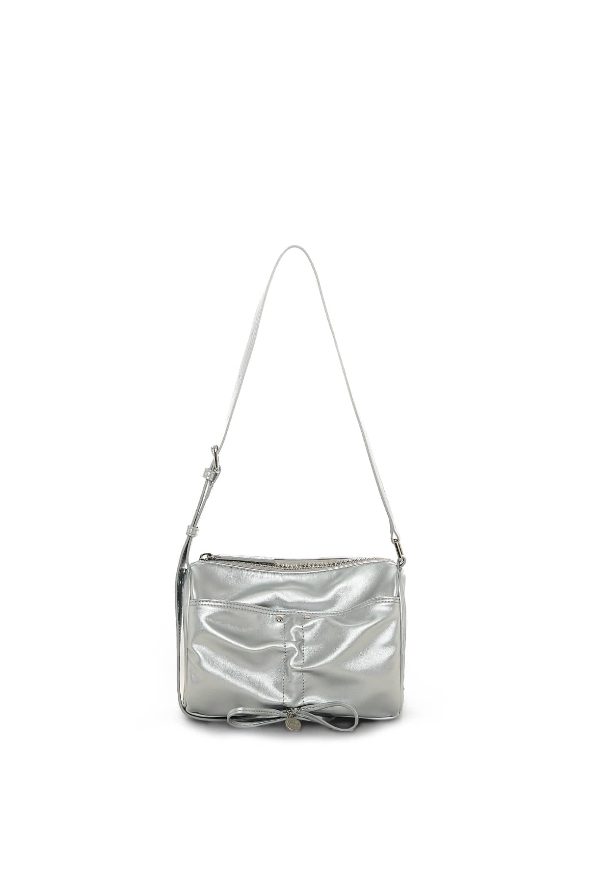 FRONT SHIRRING RIBBON MINI BAG IN SILVER