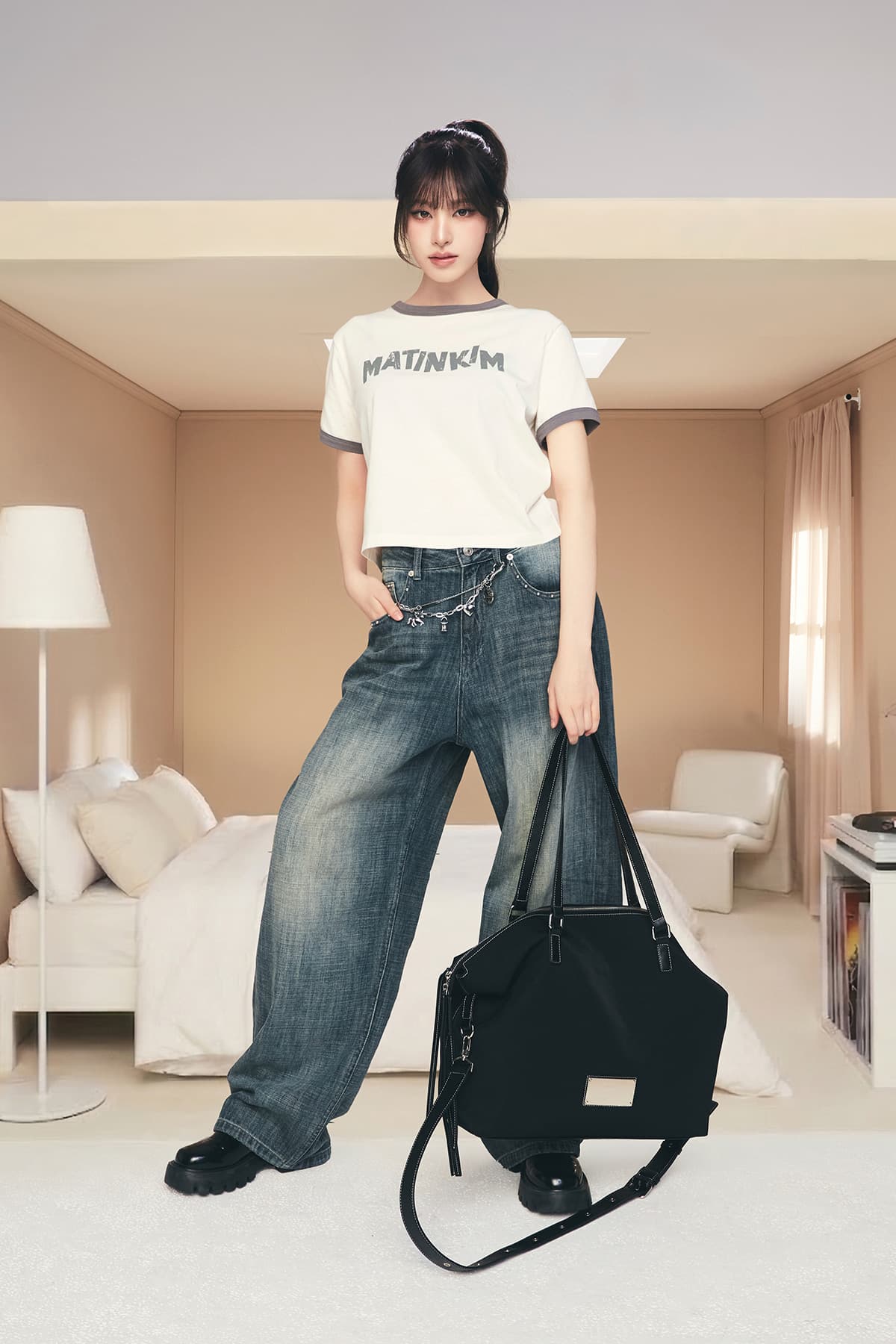 MATIN LOGO STITCH TWO WAY BIG BAG IN BLACK