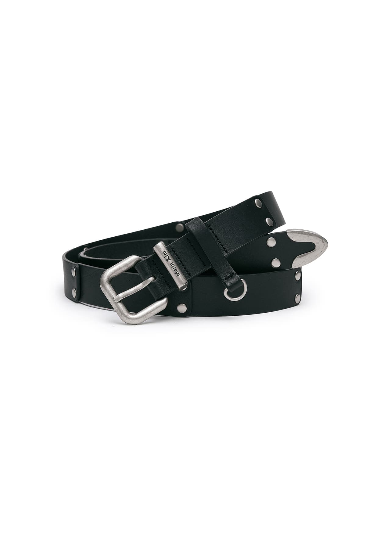 DOUBLE STUD LEATHER BELT IN BLACK