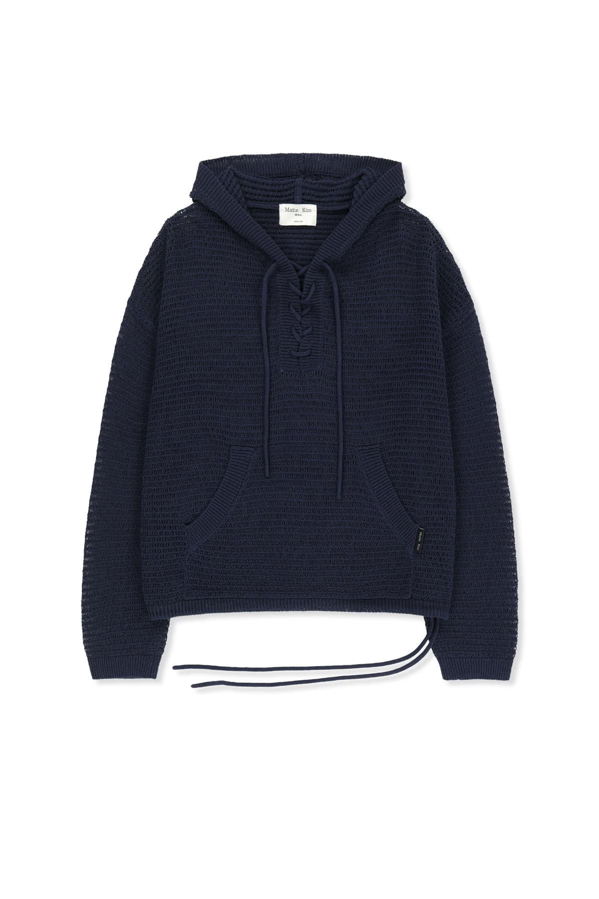 OVERSIZED MESH KNIT HOODIE IN NAVY
