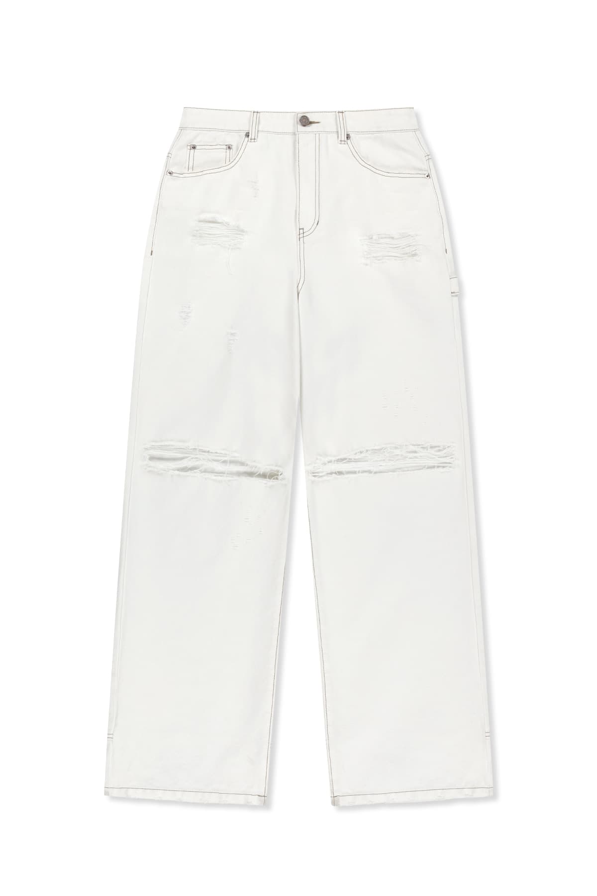 DESTROYED COLOR DYEING DENIM PANTS IN WHITE