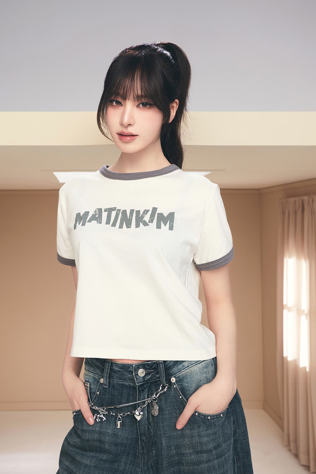 MATIN LOGO RINGER CROP TOP IN CREAM