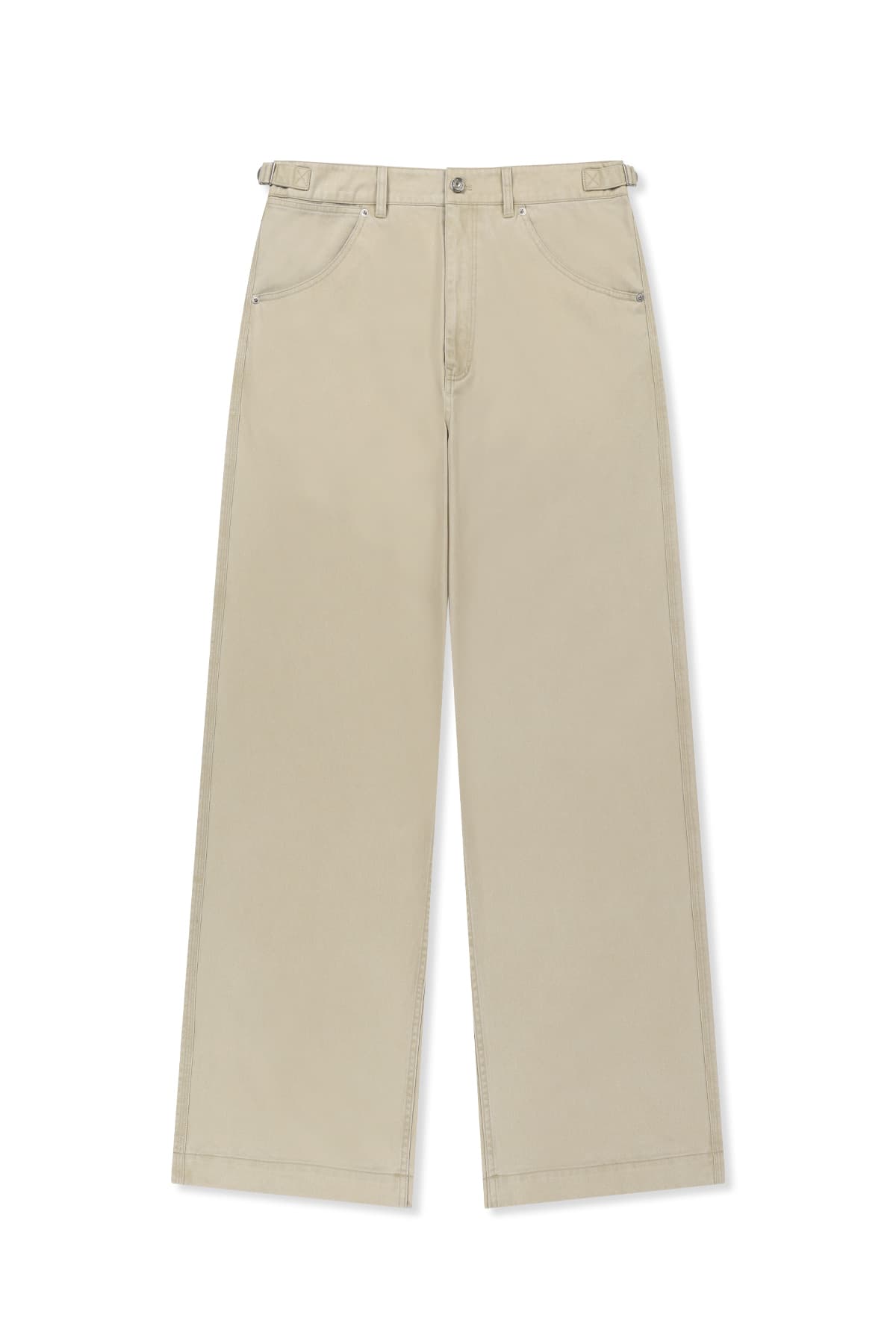 SIDE TAB WASHED COTTON PANTS IN BEIGE