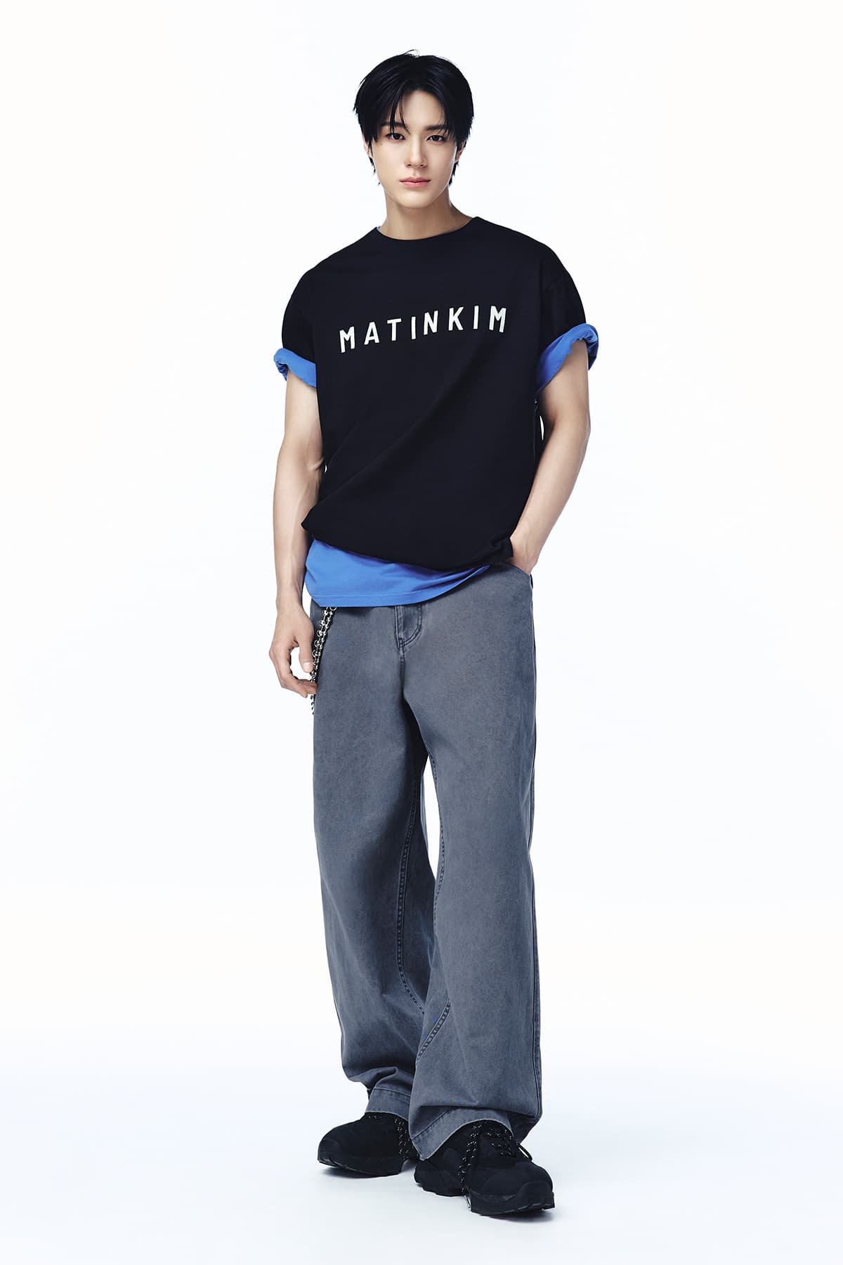 SIDE TAB WASHED COTTON PANTS IN CHARCOAL