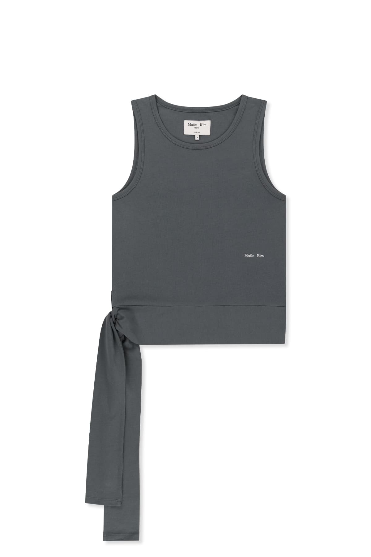 HEM TIE DETAIL SLEEVELESS TOP IN CHARCOAL