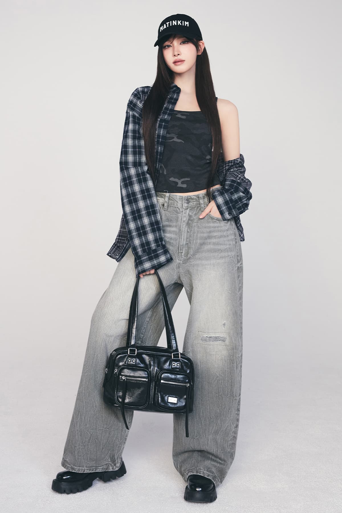 BACK LOGO WASHED DENIM PANTS IN KHAKI