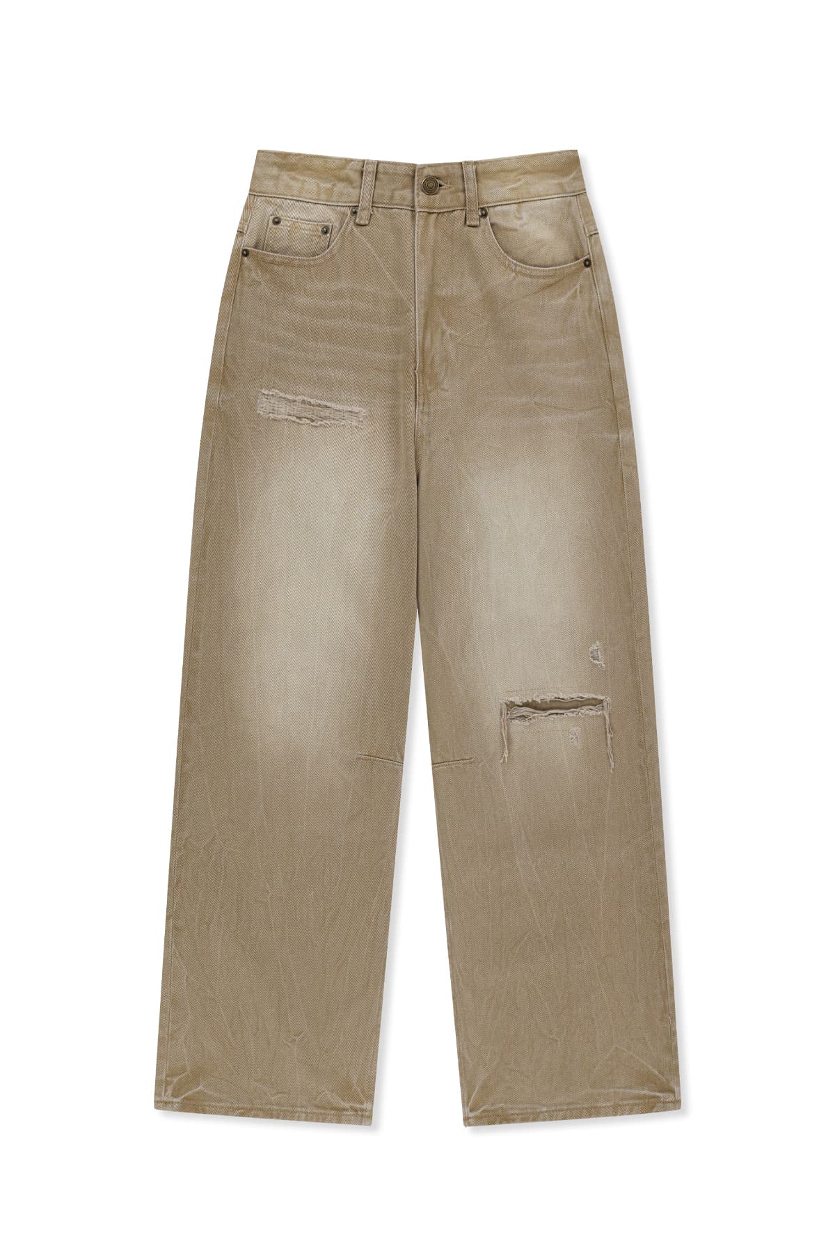 BACK LOGO WASHED DENIM PANTS IN BEIGE